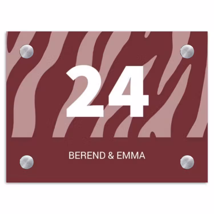 Bordeaux zebra - Klassiek Naambord Rechthoek middel -3d