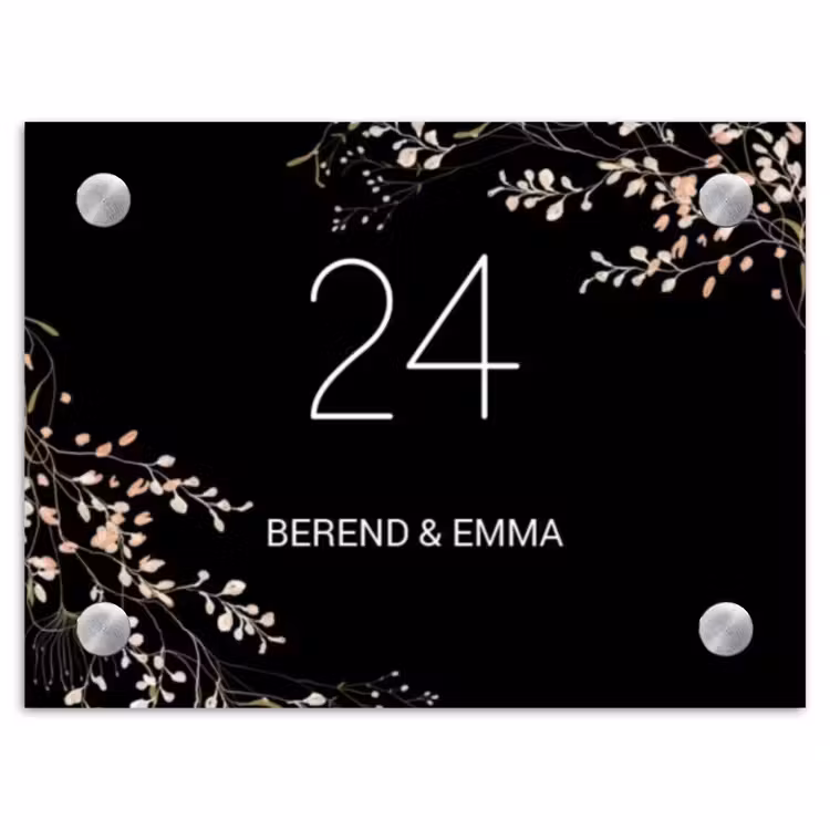 Botanisch - Zwart - Klassiek Naambord Rechthoek middel -3d