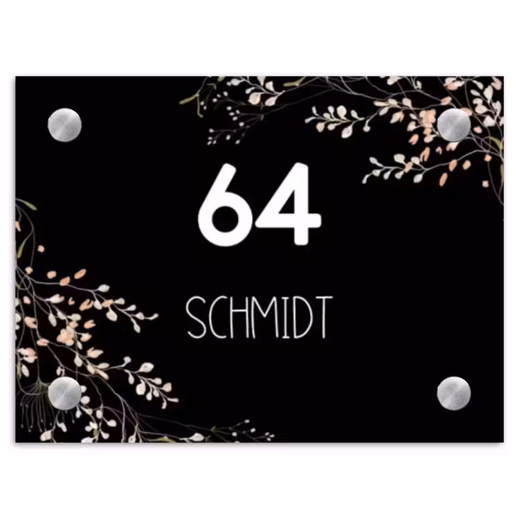 Botanisch - Zwart - Modern Naambord Rechthoek middel -3d