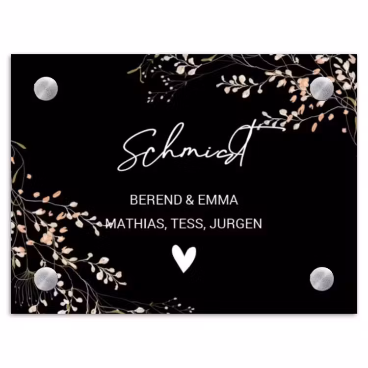 Botanisch - Zwart - Sierlijk Naambord Rechthoek middel -3d