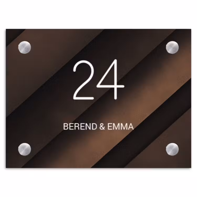 Bruine diagonale banen - Klassiek Naambord Rechthoek middel -3d