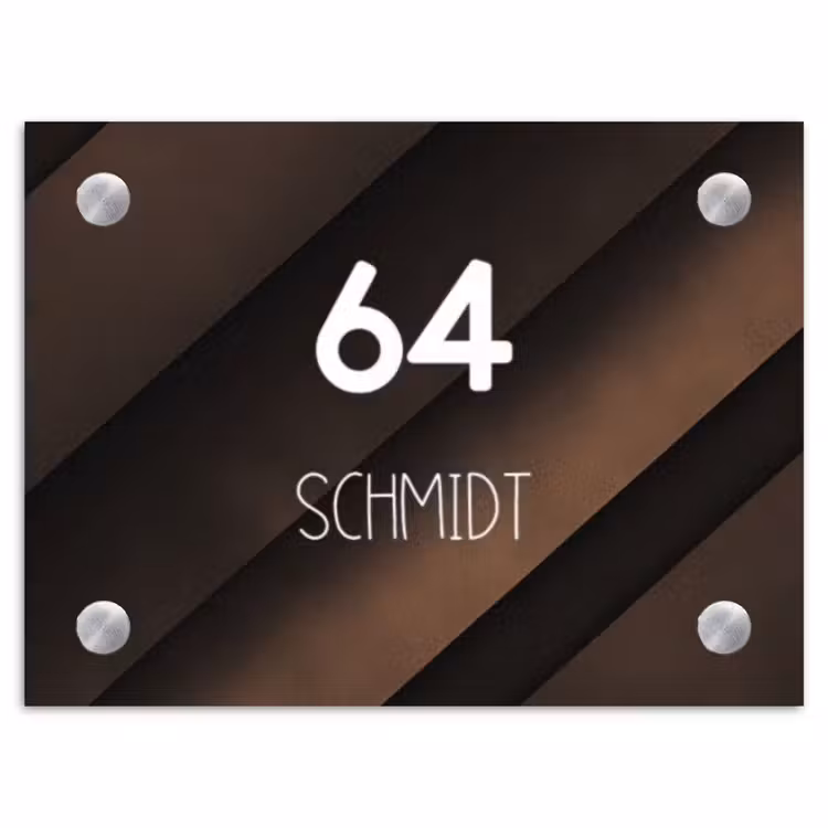 Bruine diagonale banen - Modern Naambord Rechthoek middel -3d