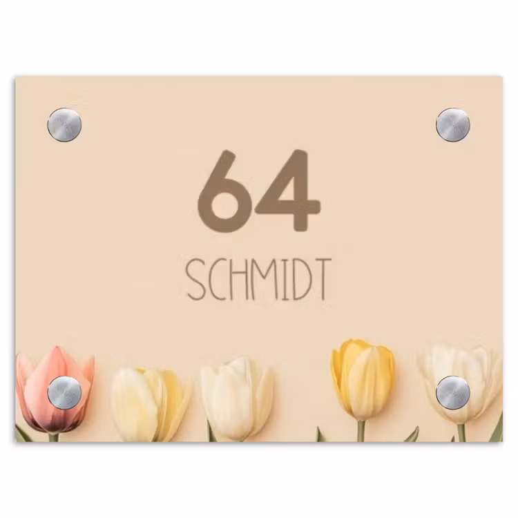 Gekleurde tulpen beige achtergrond - Modern Naambord Rechthoek middel -3d