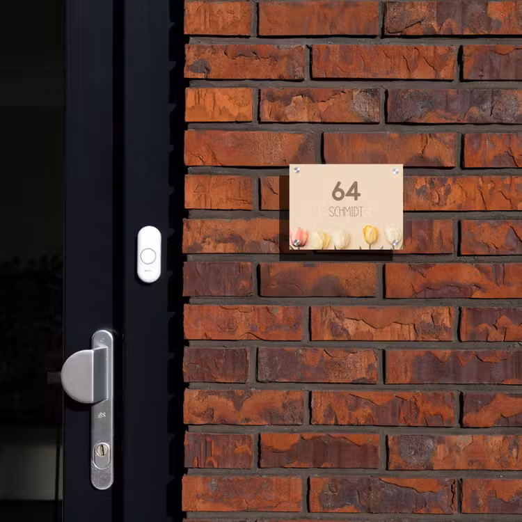 Gekleurde tulpen beige achtergrond - Modern Naambord Rechthoek middel -sfeer1-rechthoek-S