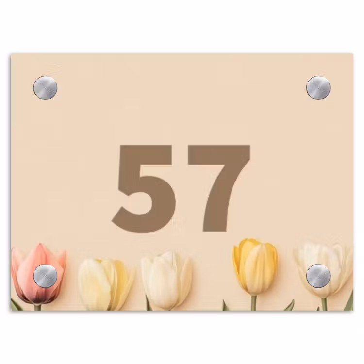 Gekleurde tulpen beige achtergrond - Traditioneel Naambord Rechthoek middel -3d