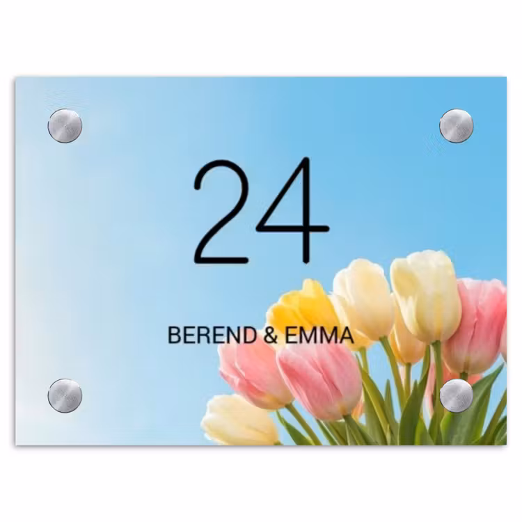 Gekleurde tulpen lucht - Klassiek Naambord Rechthoek middel -3d