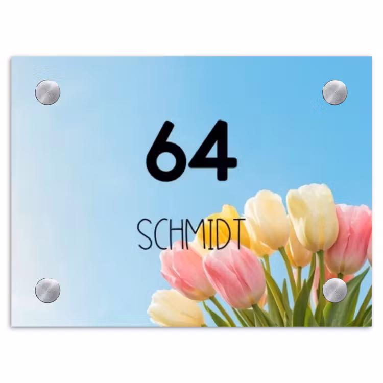 Gekleurde tulpen lucht - Modern Naambord Rechthoek middel -3d