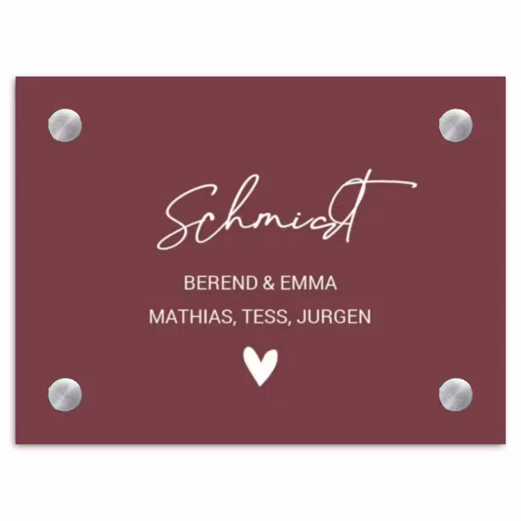 Bordeauxrood - Sierlijk Naambord Rechthoek middel -3d
