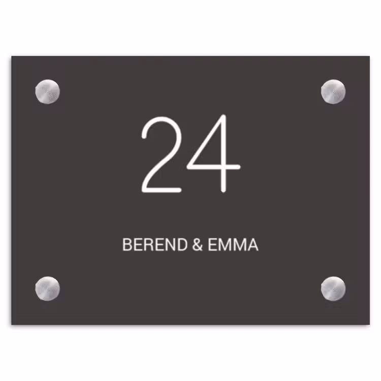 Donkergrijs - Klassiek Naambord Rechthoek middel -3d