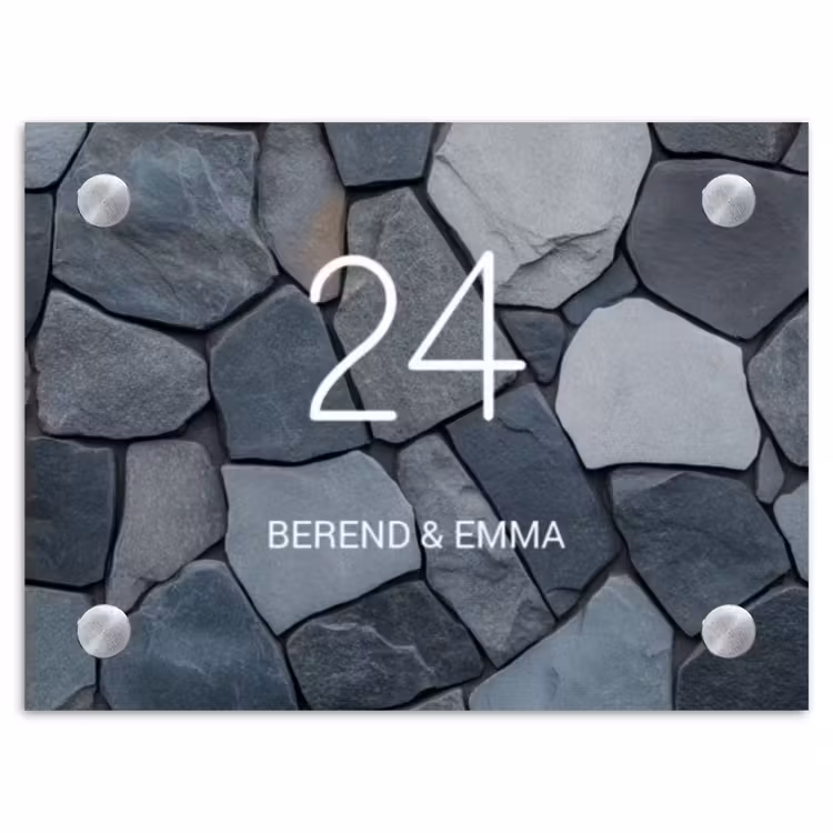 Donkergrijze stenen - Klassiek Naambord Rechthoek middel -3d