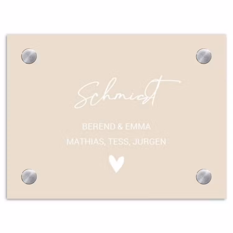 Effen - Beige - Sierlijk Naambord Rechthoek middel -3d
