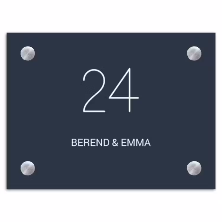 Effen blauw - Klassiek Naambord Rechthoek middel -3d