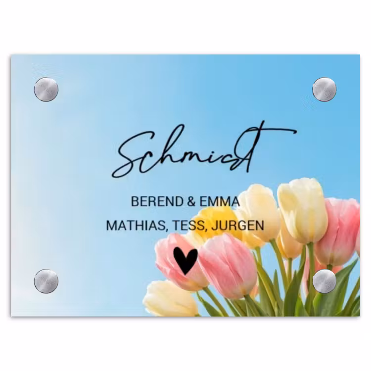 Gekleurde tulpen lucht - Sierlijk Naambord Rechthoek middel -3d