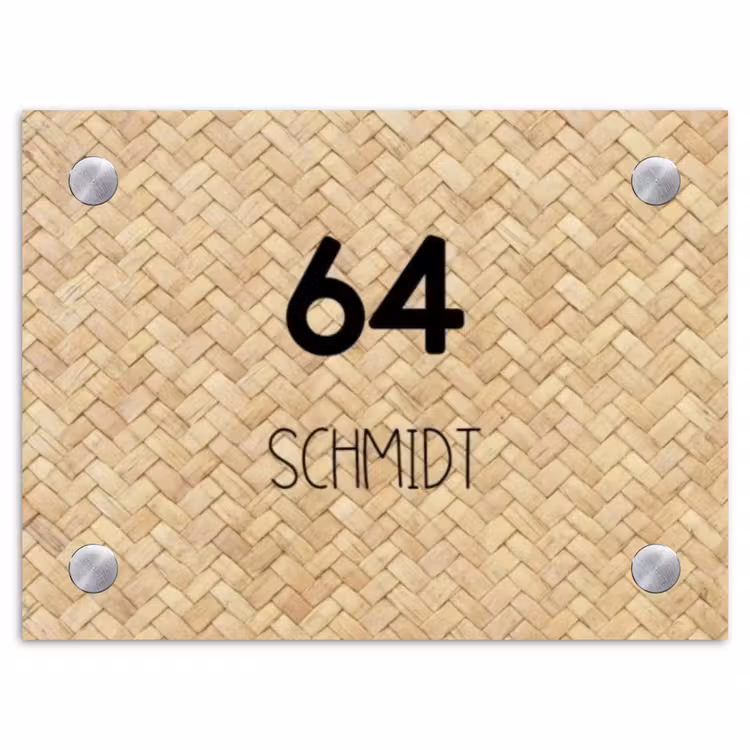Gevlochten riet - Modern Naambord Rechthoek middel -3d