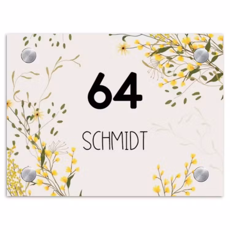 Gele bloemen - Modern Naambord Rechthoek middel -3d