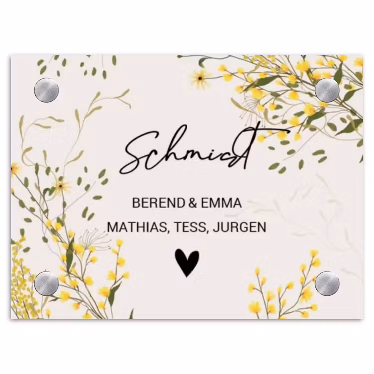 Gele bloemen - Sierlijk Naambord Rechthoek middel -3d