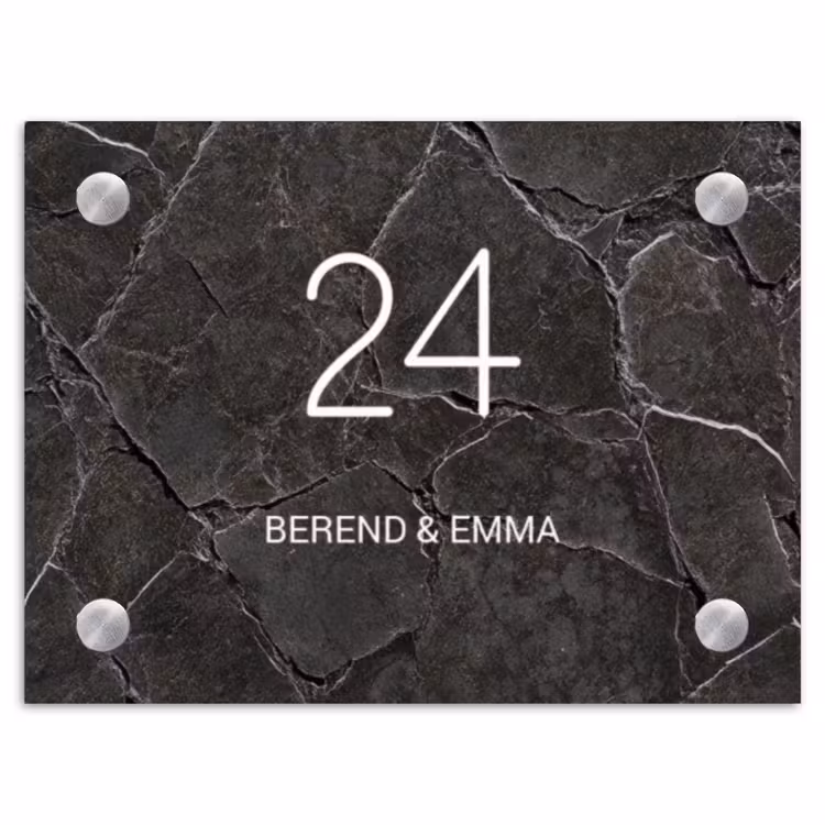 Gebarsten steen - Klassiek Naambord Rechthoek middel -3d