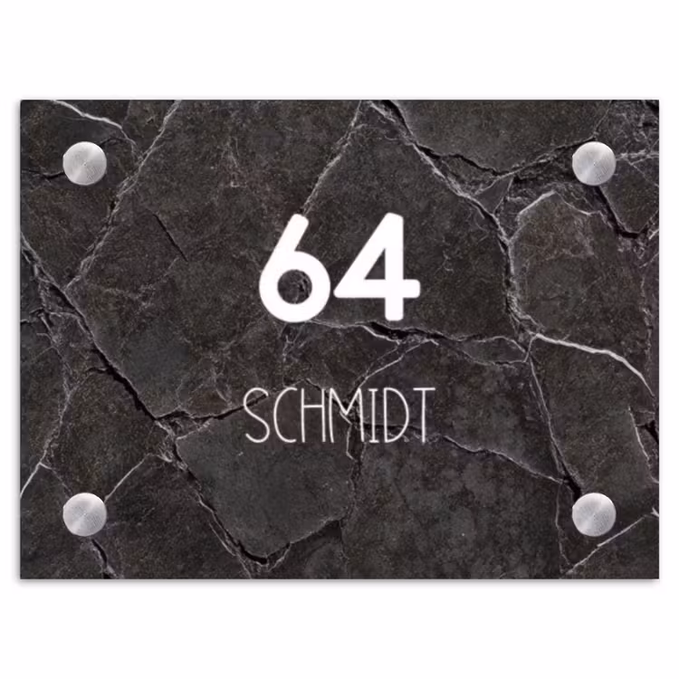 Gebarsten steen - Modern Naambord Rechthoek middel -3d