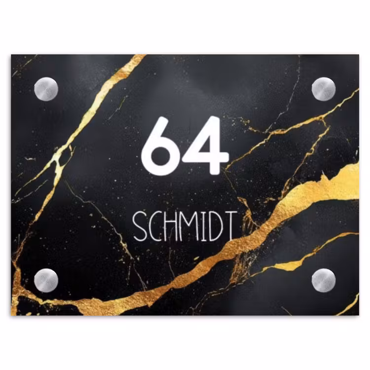 Goud zwart marmer - Modern Naambord Rechthoek middel -3d
