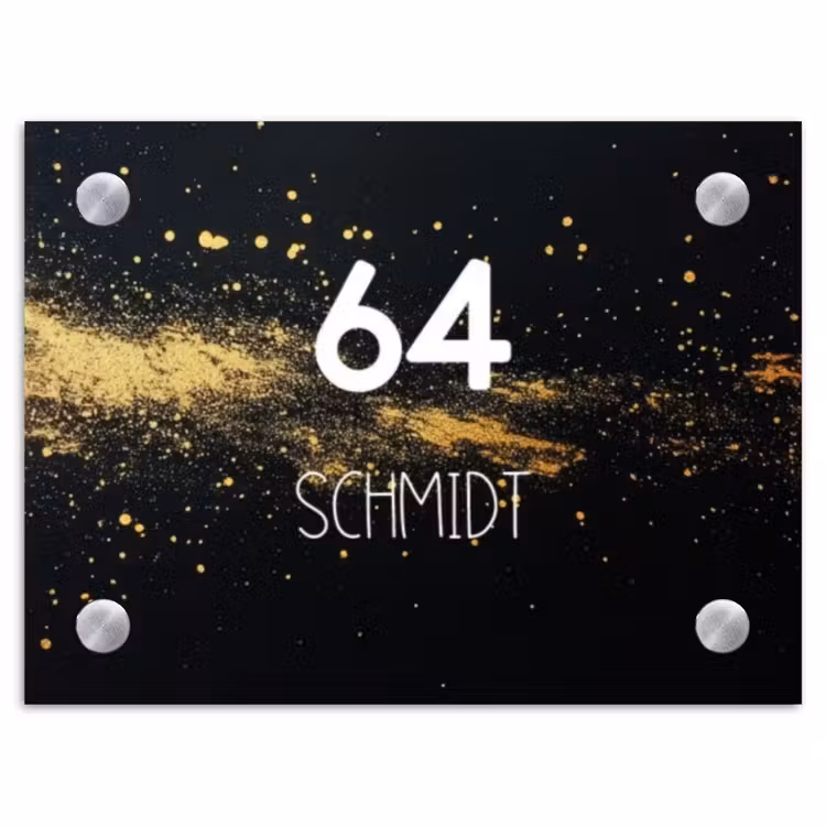 Gouden verfspatten - Modern Naambord Rechthoek middel -3d