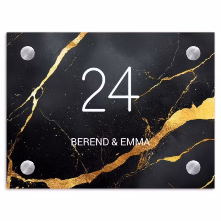 Goud zwart marmer - Klassiek Naambord Rechthoek middel -3d