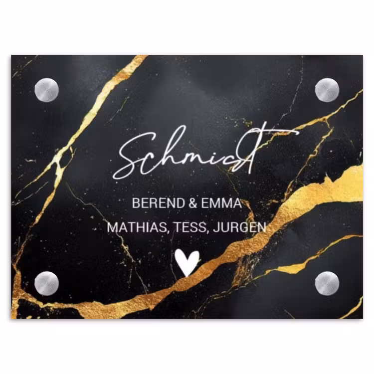 Goud zwart marmer - Sierlijk Naambord Rechthoek middel -3d