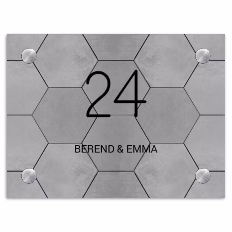 Grijze tegels - Klassiek Naambord Rechthoek middel -3d