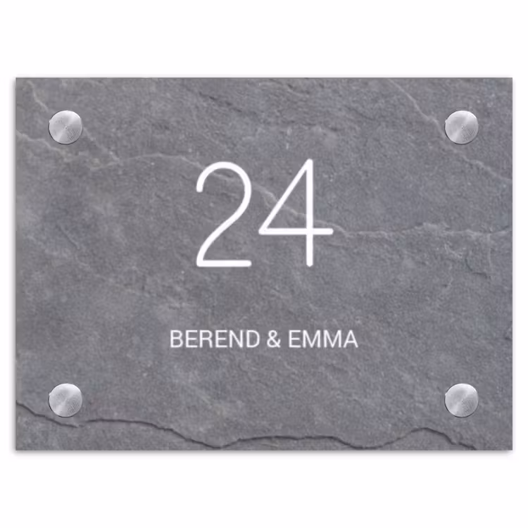 Grijze natuursteen - Klassiek Naambord Rechthoek middel -3d