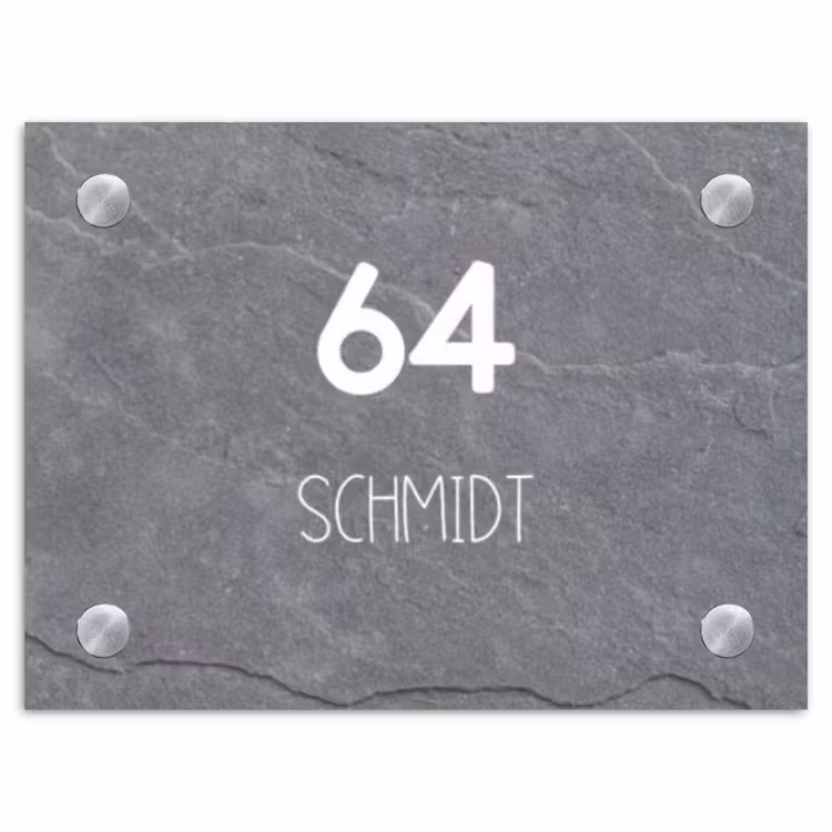 Grijze natuursteen - Modern Naambord Rechthoek middel -3d