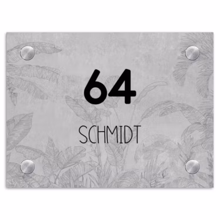 Grijs botanisch patroon - Modern Naambord Rechthoek middel -3d