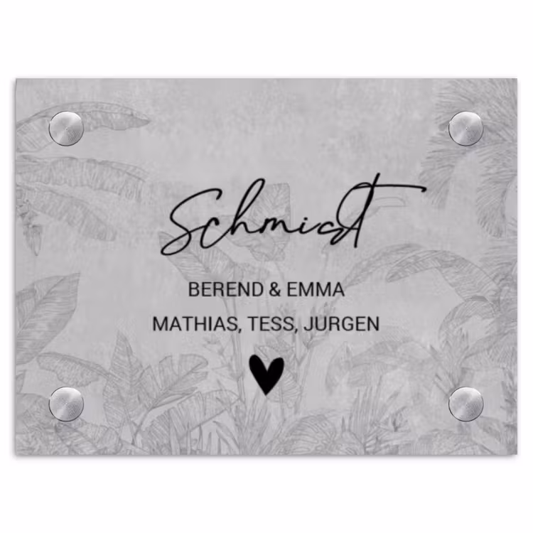 Grijs botanisch patroon - Sierlijk Naambord Rechthoek middel -3d