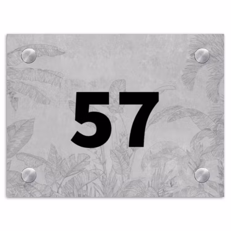 Grijs botanisch patroon - Traditioneel Naambord Rechthoek middel -3d