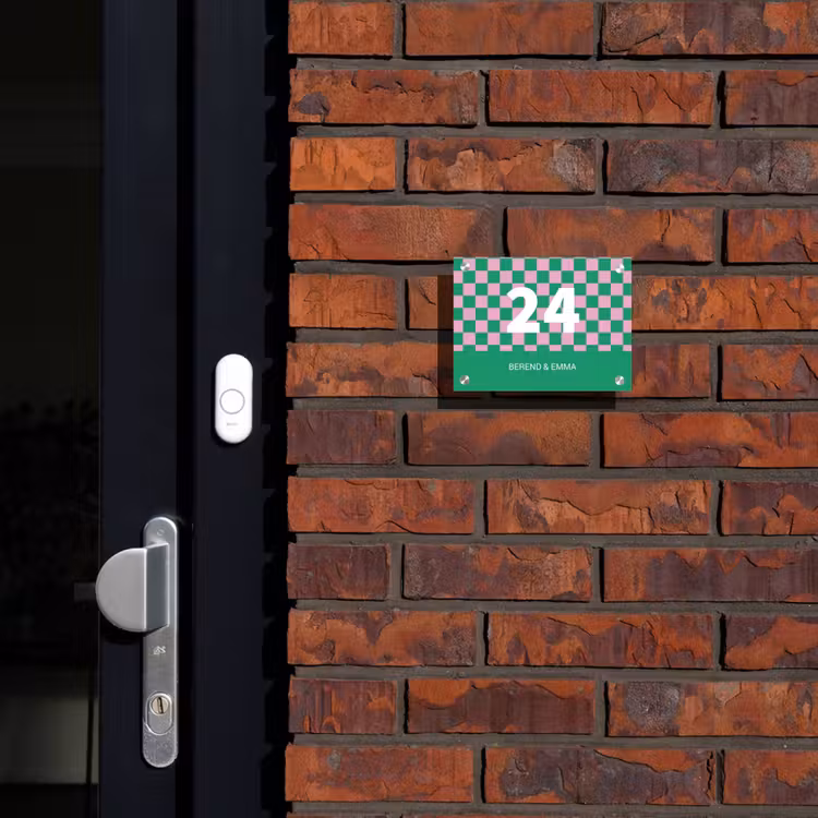 Groen roze blokjes - Klassiek Naambord Rechthoek middel -sfeer1-rechthoek-S