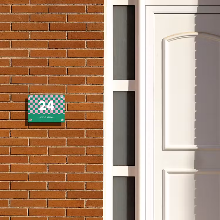 Groen roze blokjes - Klassiek Naambord Rechthoek middel -sfeer3-rechthoek-S
