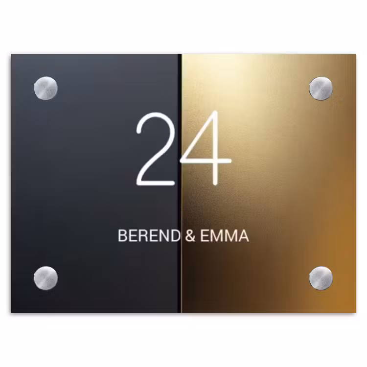 Half goud zwart - Klassiek Naambord Rechthoek middel -3d