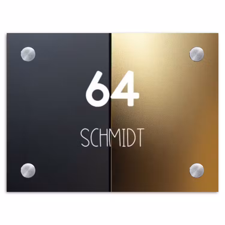 Half goud zwart - Modern Naambord Rechthoek middel -3d