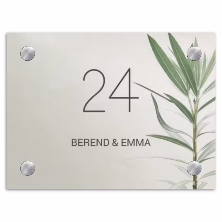 Lichtbeige met plant - Klassiek Naambord Rechthoek middel -3d