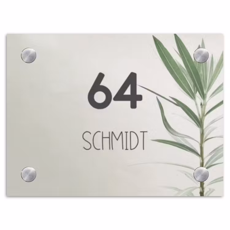 Lichtbeige met plant - Modern Naambord Rechthoek middel -3d
