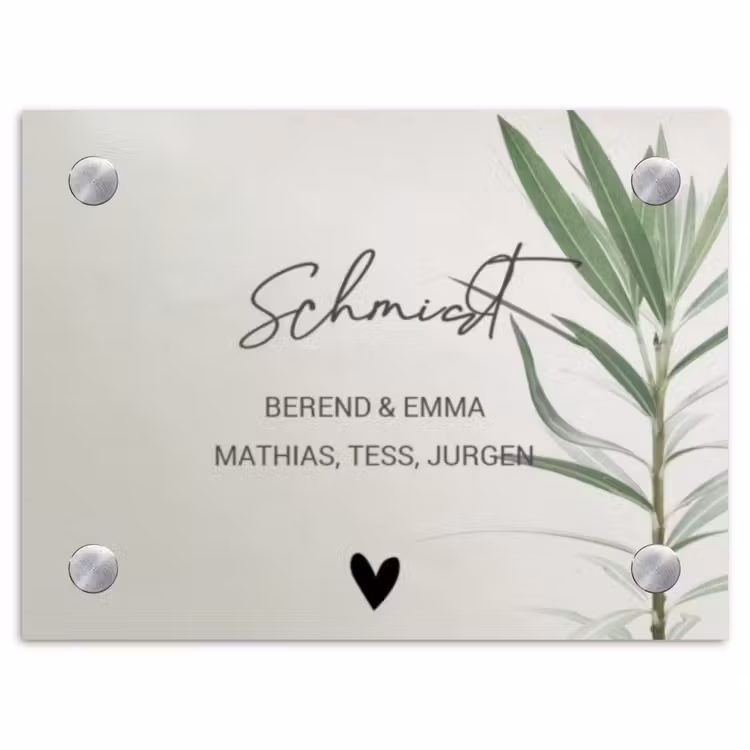 Lichtbeige met plant - Sierlijk Naambord Rechthoek middel -3d
