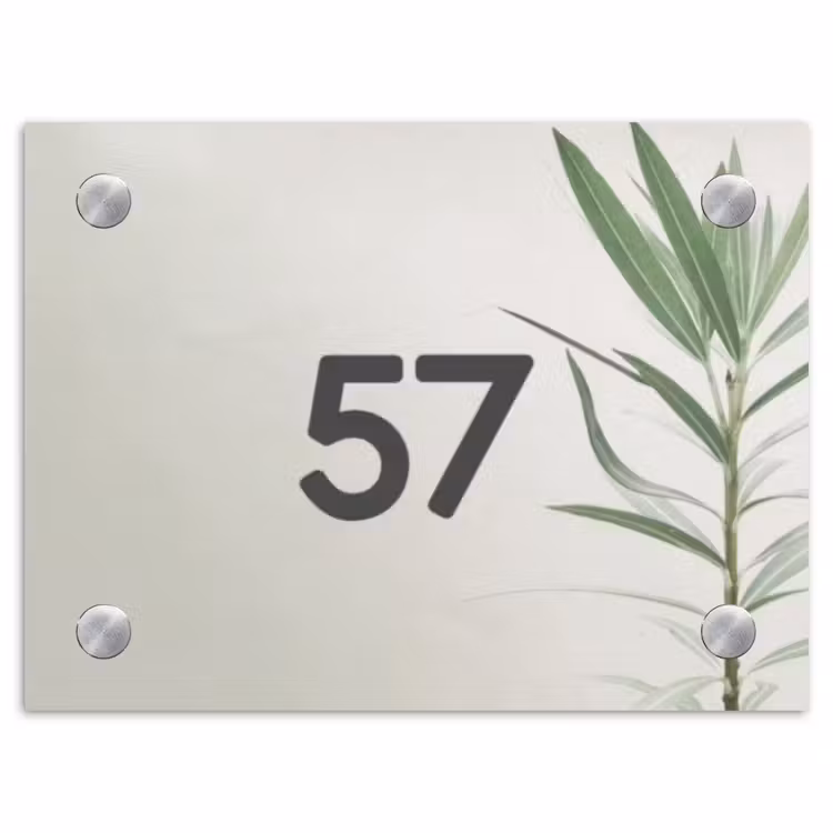 Lichtbeige met plant - Traditioneel Naambord Rechthoek middel -3d
