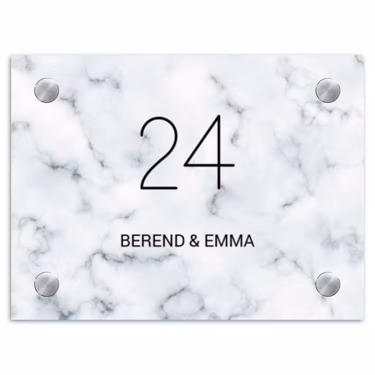 Lichtblauw marmer - Klassiek Naambord Rechthoek middel -3d