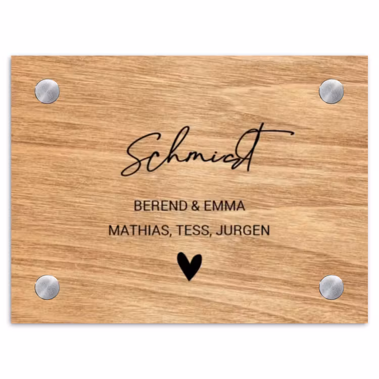 Licht hout - Sierlijk Naambord Rechthoek middel -3d
