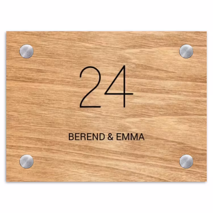 Licht hout - Klassiek Naambord Rechthoek middel -3d