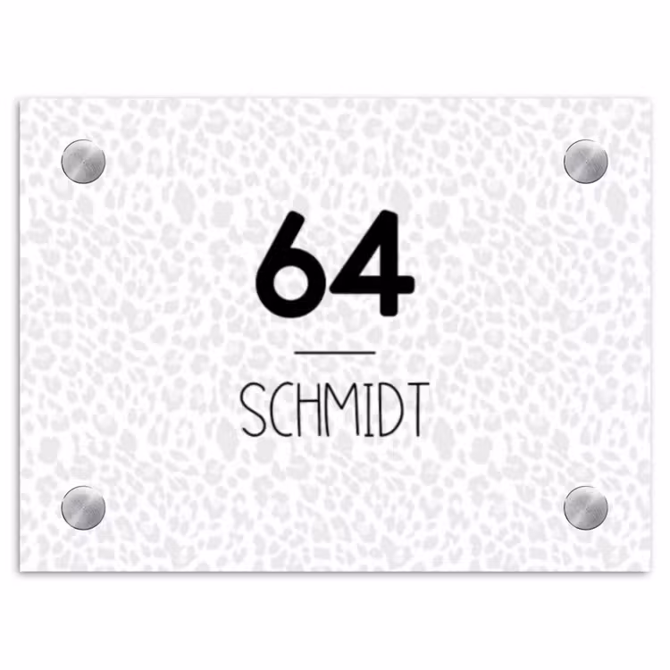 Lichtgrijs luipaard - Modern Naambord Rechthoek middel -3d
