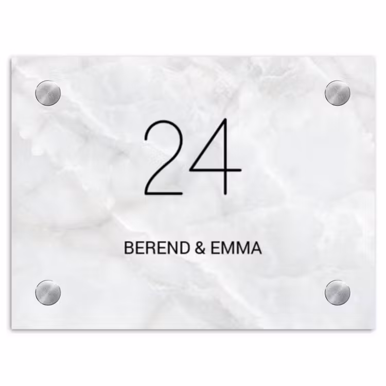 Lichtgrijs marmer - Klassiek Naambord Rechthoek middel -3d
