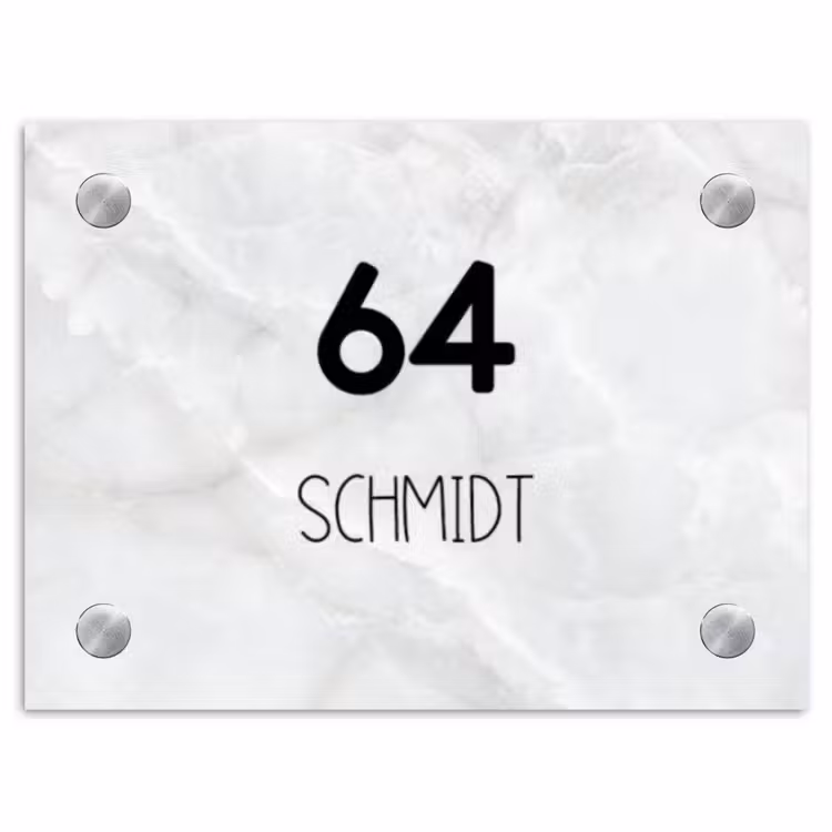 Lichtgrijs marmer - Modern Naambord Rechthoek middel -3d