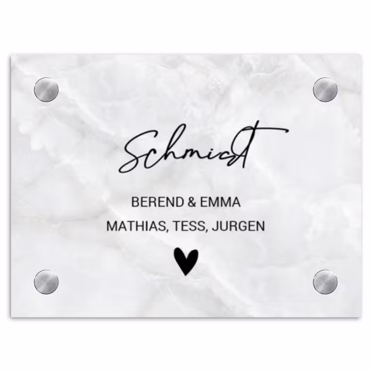 Lichtgrijs marmer - Sierlijk Naambord Rechthoek middel -3d