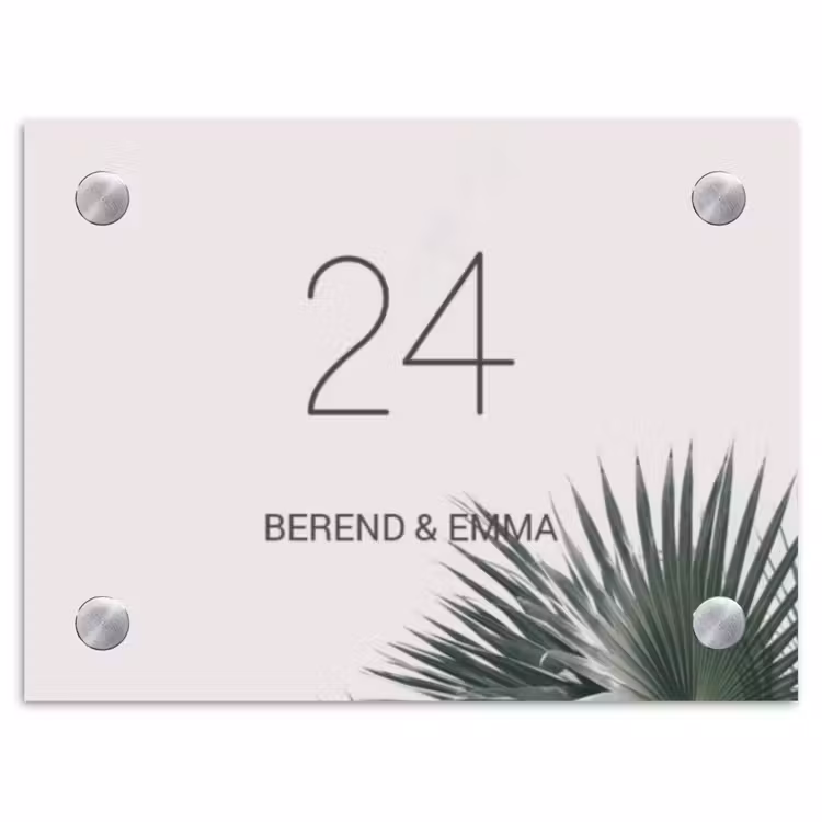 Lichtroze met palmblad - Klassiek Naambord Rechthoek middel -3d