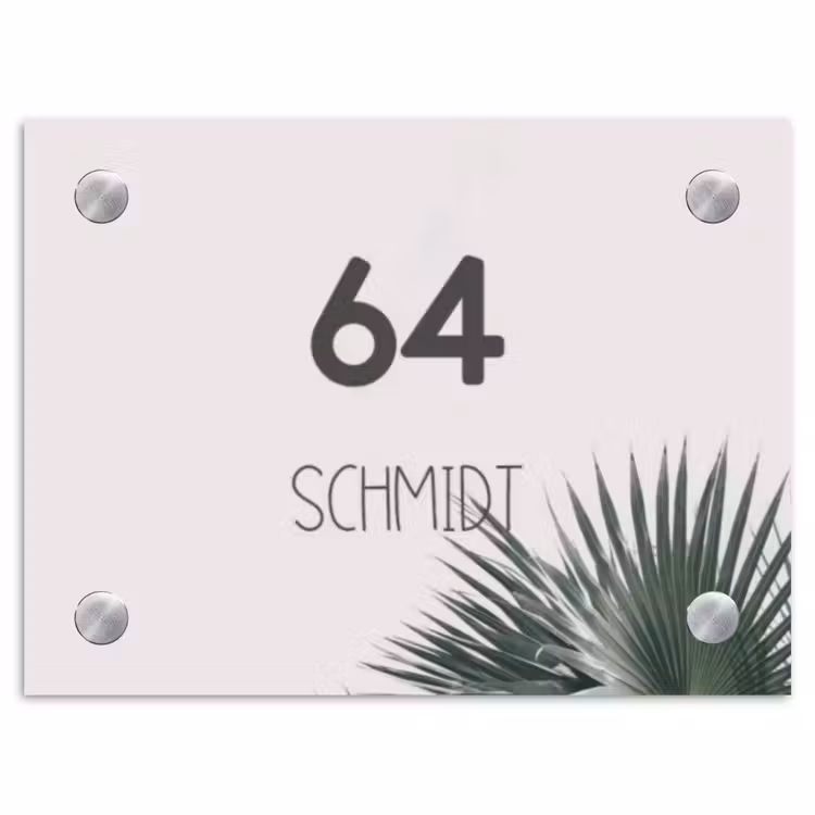 Lichtroze met palmblad - Modern Naambord Rechthoek middel -3d