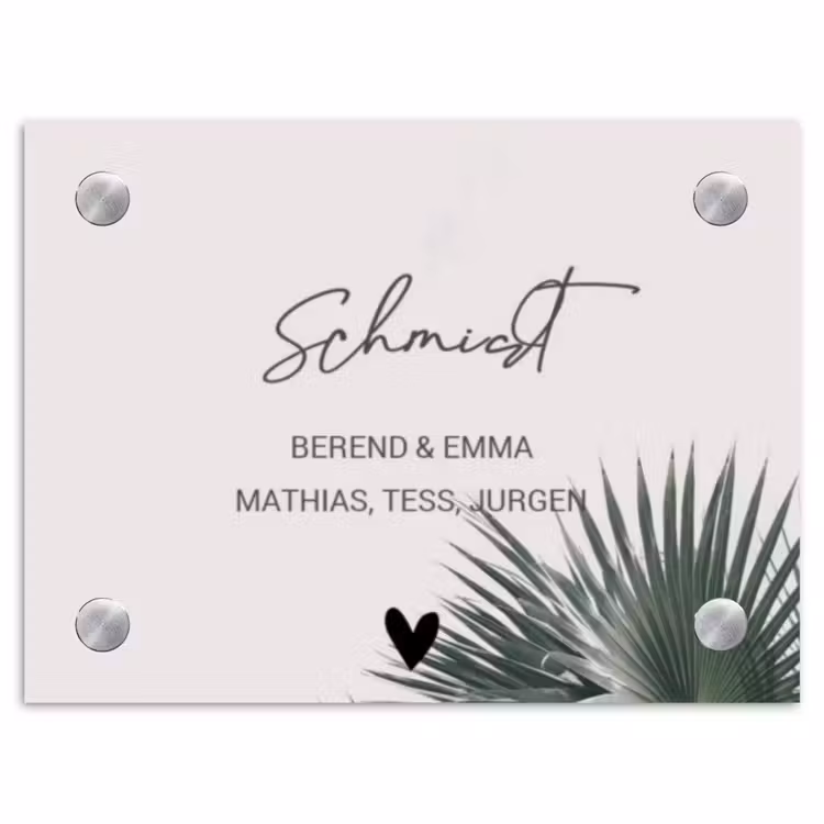 Lichtroze met palmblad - Sierlijk Naambord Rechthoek middel -3d